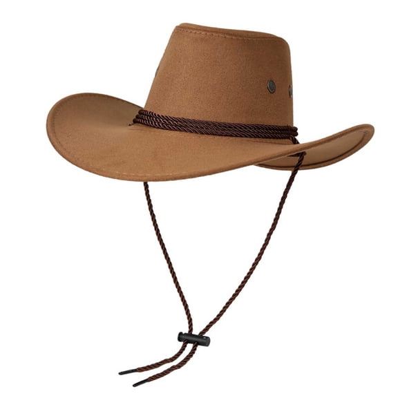 Frnrwgo Mens Cowboy Hat Wide Brim Felt Fedora Adjustable Strap Sun Hat