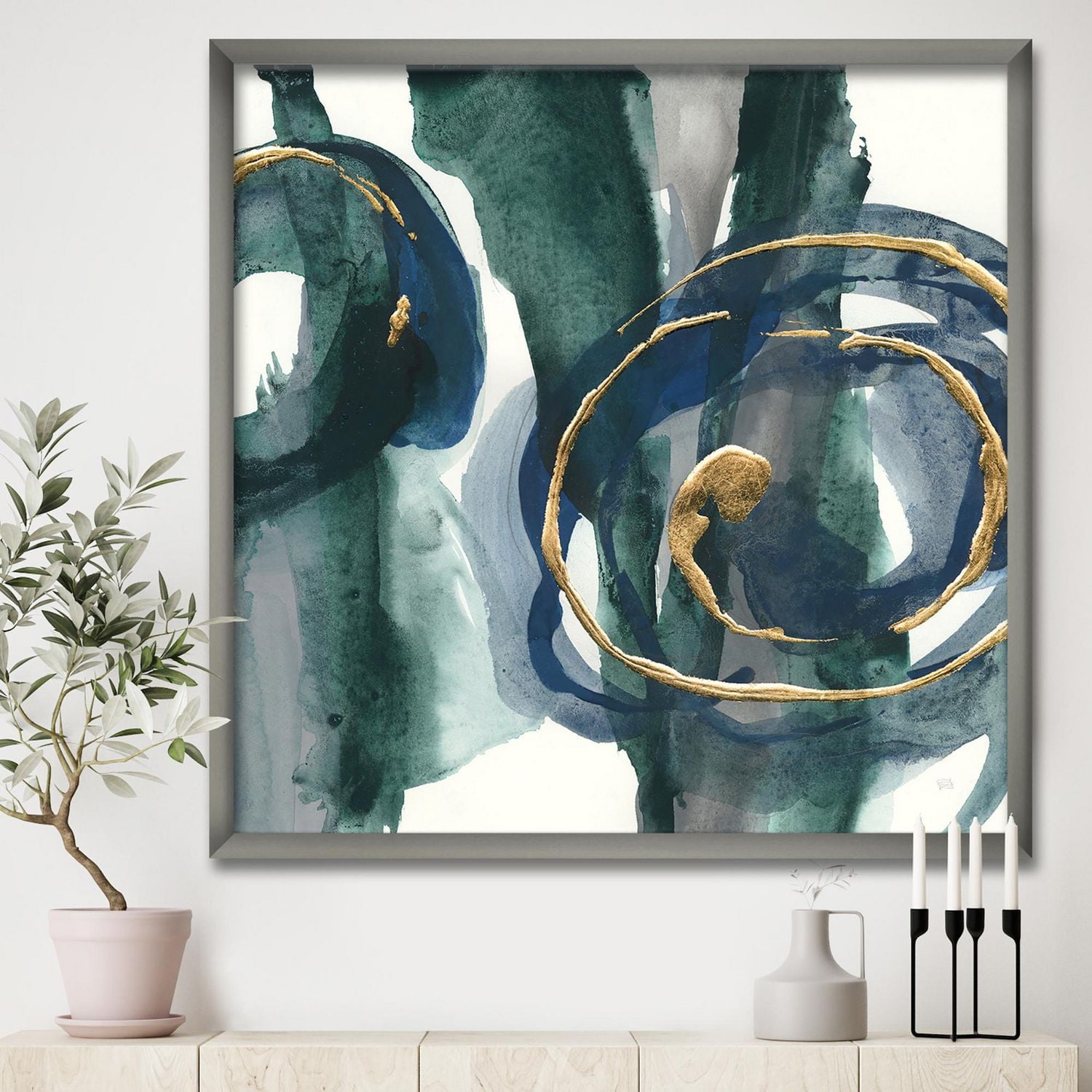 Designart Mettalic Indigo and Gold III Framed Wall Art
