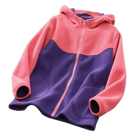 

JDEFEG Age Jacket Toddler Boys Girls Long Sleeve Winter Patchwork Colour Fleece Zippered Hoodie Coat Jacket Thicken Warm Outwear Boy Large Coat Fleece Watermelon Red 160