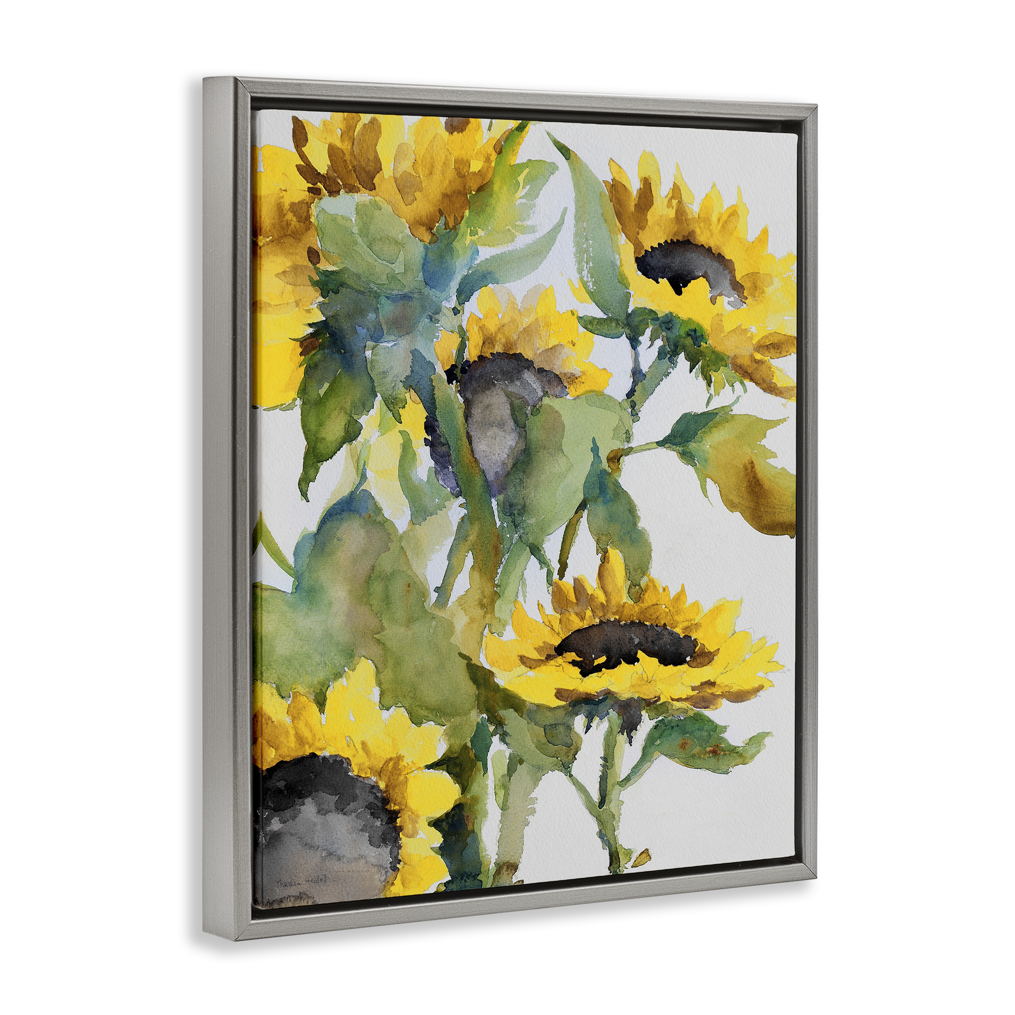 Stupell Industries Bright Blooming Sunflowers Botanical & Floral Painting Gray Floater Framed Art Print Wall Art, 25 x 31