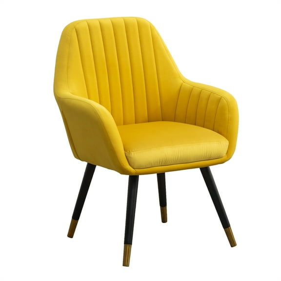 Knubmt Modern Accent Chair with Wood Legs, Velvet Upholstered Arm Chair for Home, Dining Room, Living Room, Yellow