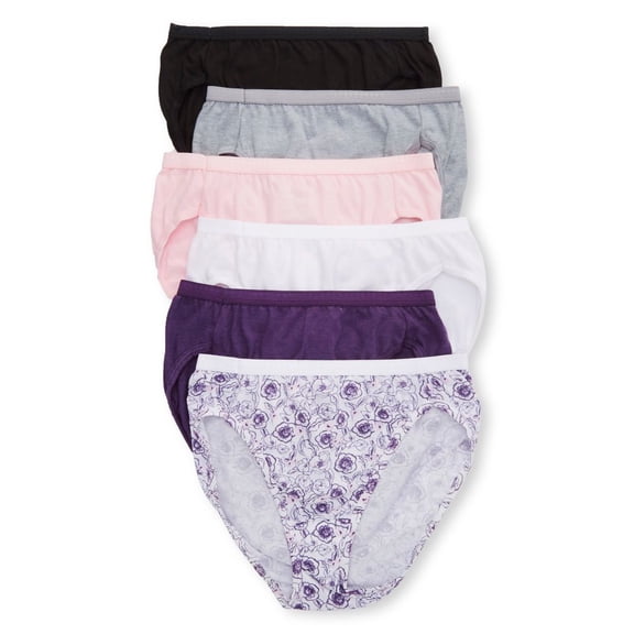 Women's Hanes 43H6CC Cotton Hi-Cut Panty - 6 Pack (PnkWhtHtrBKPurple 8)