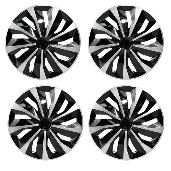 Hex Autoparts Hub Caps 15 inch Set of 4 fits R15 Tire & Steel Full Rim, Snap On Full Hubcaps Wheel Covers Universal for 15" Rims Black & Silver A-Type