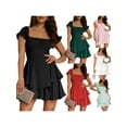 thumbnail image 4 of Yunliwuli Women's Mini A-Line Dress Solid Color Ruffled Sleeves Square Neck Layered Hem Dress, 4 of 10