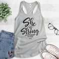 thumbnail image 2 of She Is Strong Tank Top, Ladies Racerback Tank Top, Empowered Tank, Jesus Tank, Scripture Tank Proverbs Tank, Silver Gray, Small, 2 of 3