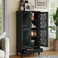 thumbnail image 4 of CQSXDA 55 Inch Tall Storage Cabinet with Drawer, Carved Wood 2-Door Accent Cabinet with Solid Wood Legs for Home, Black, 4 of 10