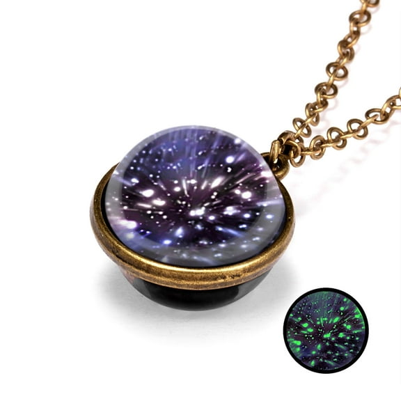 HOARBOEG Galaxy Pendant Necklaces Nebula Double Sided Outer Space Glass Planet Necklace for Women Men Earth Globe Universe Collarbone Chain Jewelry Christmas Valentine's Day Gifts