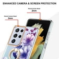 thumbnail image 3 of Compatible for Samsung Galaxy S21 Ultra Case with Ring Kickstand Holder Clear Floral Pattern Hybrid PC TPU Shockproof Protective Phone Case Cover for Galaxy S21 Ultra Women Girls, Purple Flower, 3 of 5