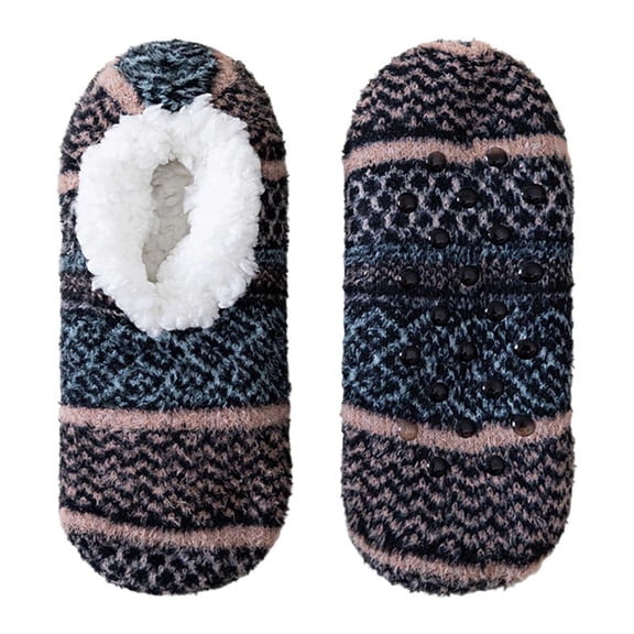 Yuanlong Womens Slipper Socks Vintage Print Plush Lined Non Floor Socks With Grips Warm Winter Indoor House Socks