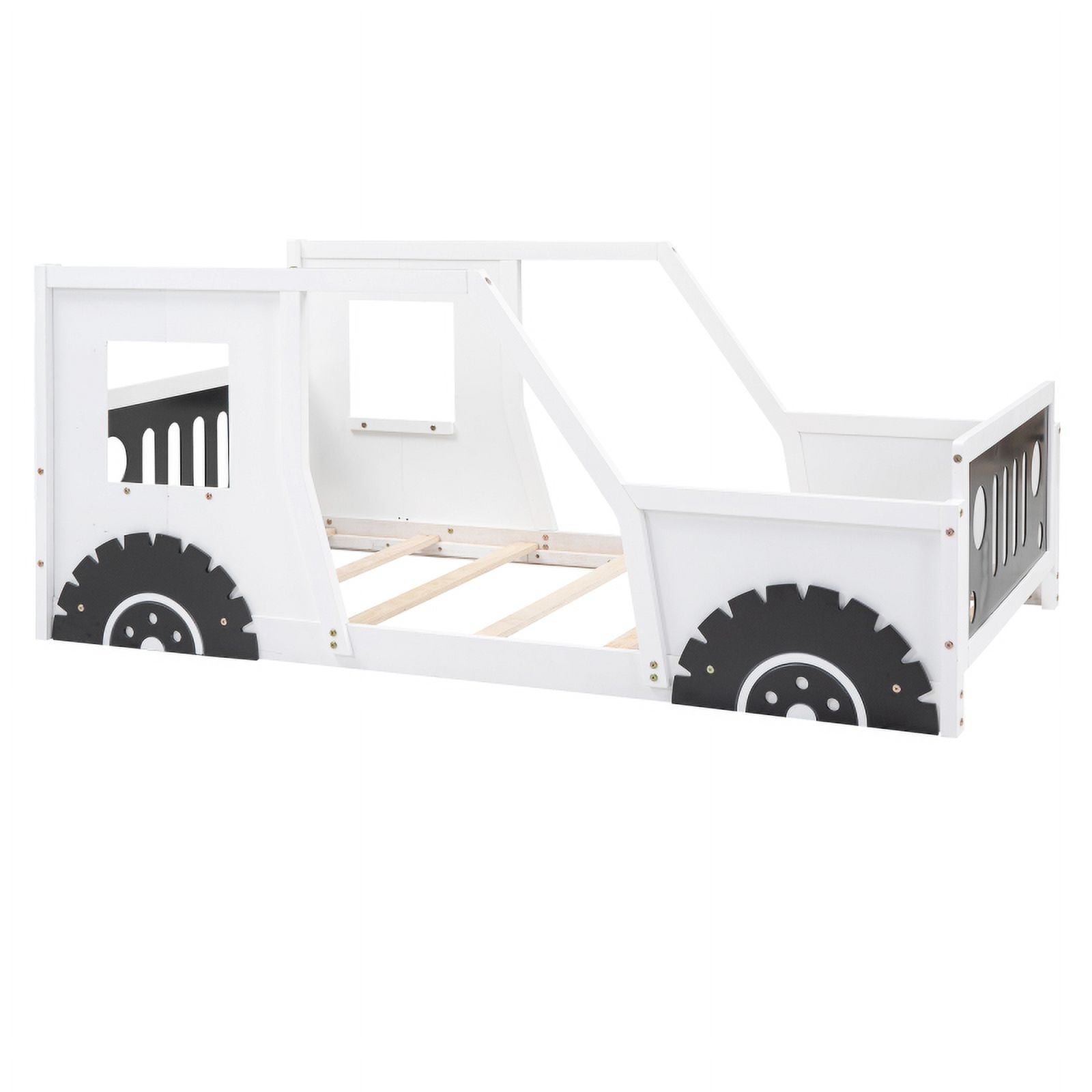 [Luckynote]Twin Size Classic Car-Shaped Platform Bed with Wheels,White