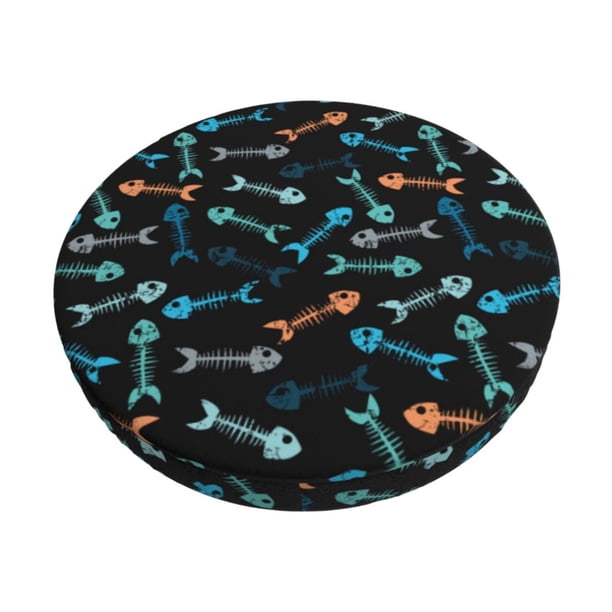 Balery Little Fish Skeleton Fundas de asiento para taburete de bar redondo de tela de terciopelo ajustables que protegen de arañazos y manchas para sillas de 14 a 17 pulgadas.-14 inch