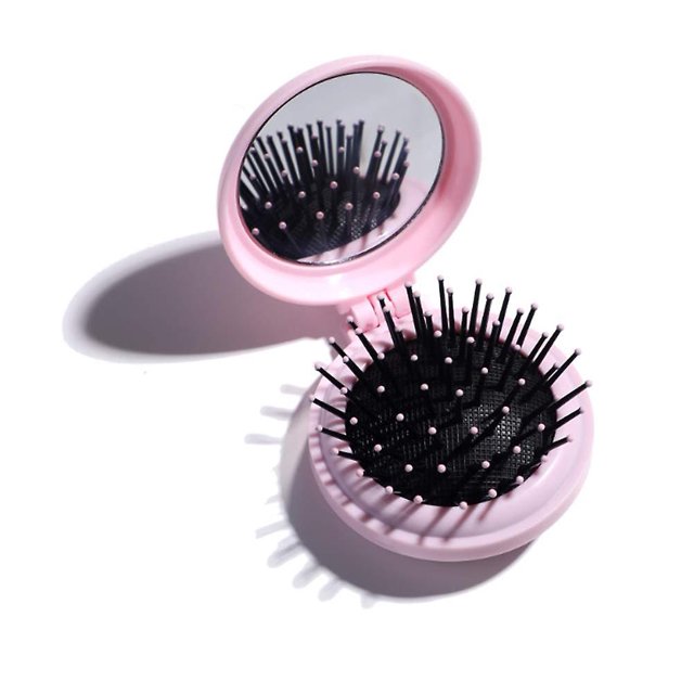 1 paquete de cepillo de pelo de viaje plegable con espejos, mini airbag de masaje, peine de plástico portátil, peine de masaje compacto para mujeres y niñas Feliz Sencillez