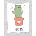 thumbnail image 1 of Hug Tapestry, Doodle of Funny Cactus Shape as Cat with Heart Ornate Pot and Hug Me, Wall Hanging for Bedroom Living Room Dorm Decor, 60W X 80L Inches, Coral Pistachio Green, by Ambesonne, 1 of 2
