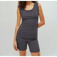 thumbnail image 5 of Wyobmus Womens Plus Size Pajama Set Summer Loose Cotton Sleewear Solid Sleeveless Front Pleat Tops Elastic Waist Short Two-Piece Pajama Sets X-5X Dark Gray, 5 of 9