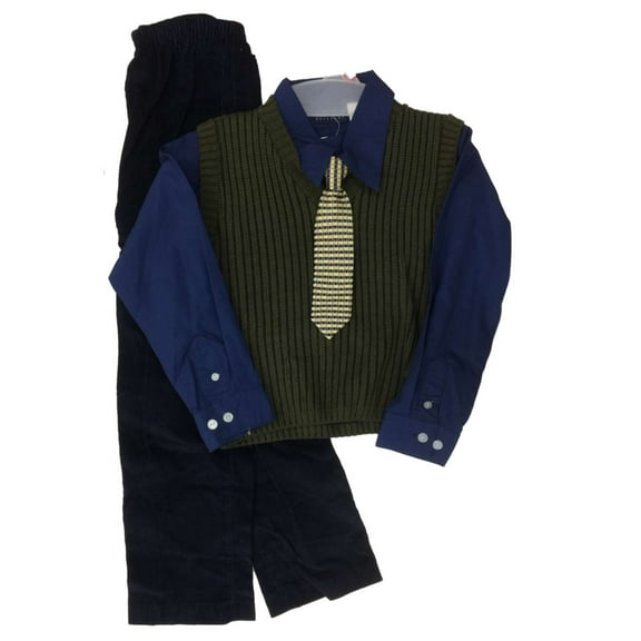 Boys 4-Piece Dress Up Outfit Sweater Vest, Tie, Shirt & Corduroy Pants