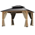 thumbnail image 3 of INTER HUT 13 x 11 Wood Gazebo, Outdoor Steel Patio Hardtop Gazebo with Double Roof, Netting and Curtains, 3 of 8