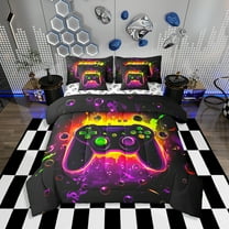 Erosebridal Gamer Comforter Set with Sheets Twin Size Gaming Bed in a Bag Set Teens Modern Game Console Controller 7 Pieces Bedding Set Joystick Room Decor Black Purple