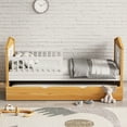thumbnail image 3 of Twin Size House Shape Bed With Trundle Wooden Bed For Girls Boys Teens, No Box Spring Needed, Walnut And White, 3 of 9