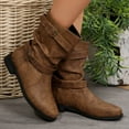 thumbnail image 6 of Women Winter Mid Calf Boots Fashion Leather Buckle Comfortable on Design with Stylish Ankle Strap Boots for Women(Color:Brown,Size:7), 6 of 9