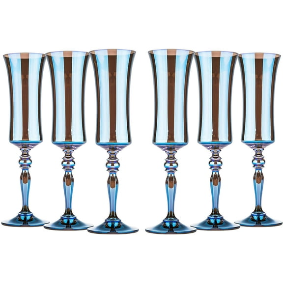 Glasstar 6 Oz Lazurit Lead-Free Crystal Hand-Blown Champagne Flutes, Wedding Gift, Gift for Anniversary, Set of 6