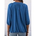 thumbnail image 6 of Women'S Solid Crew Neck T Shirt Blouse Cotton Half Sleeve 3/4 Sleeve Casual Loose Pleated Basic Tops Blue L, 6 of 7