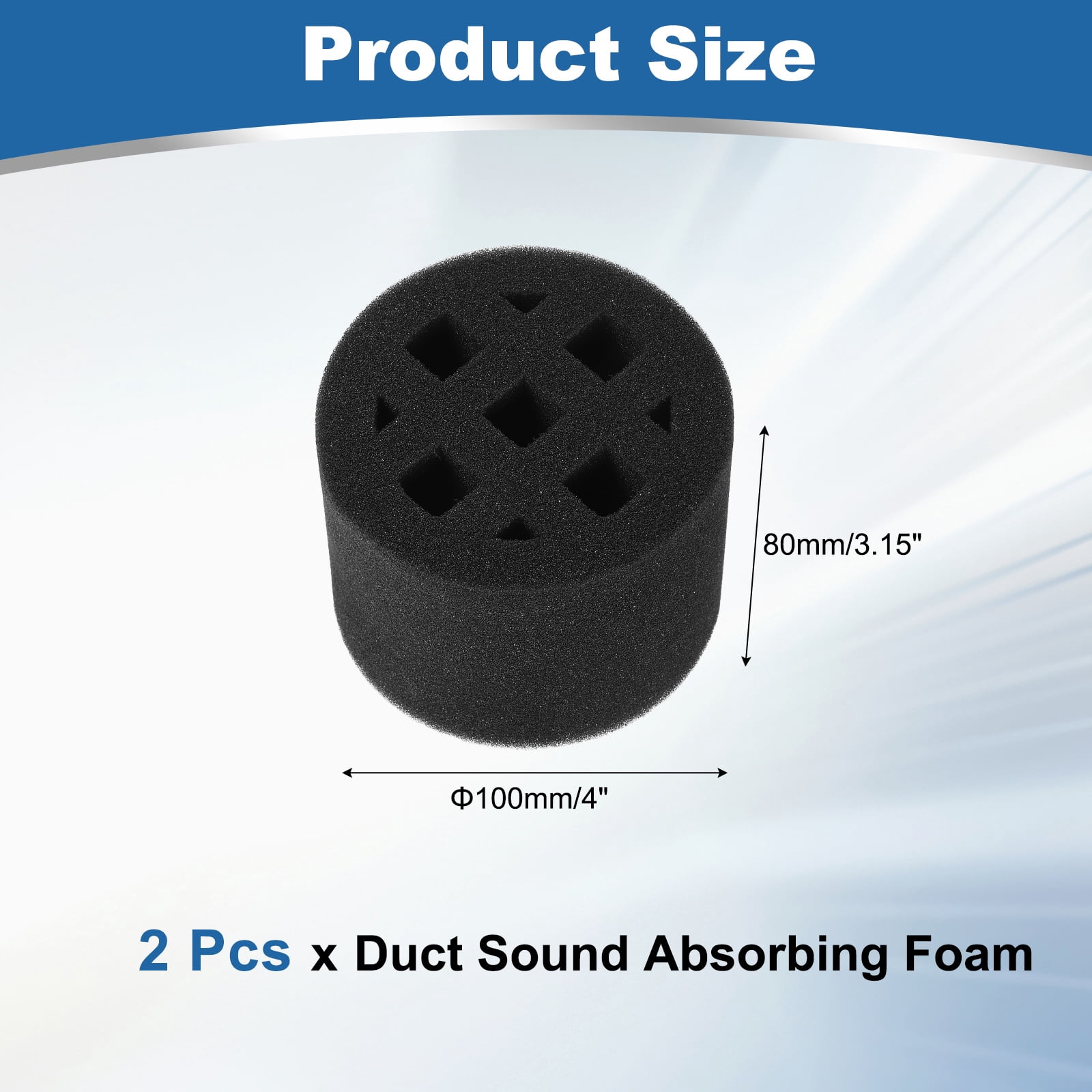 Uxcell 2Pcs In-line Duct Sound Absorbing Tool Sponge, (100mm/ 4") - Elastic Duct Noise Reducing Foam Sound Insulation Silence Ducting Accessories for Round Ventilation Pipes, Black