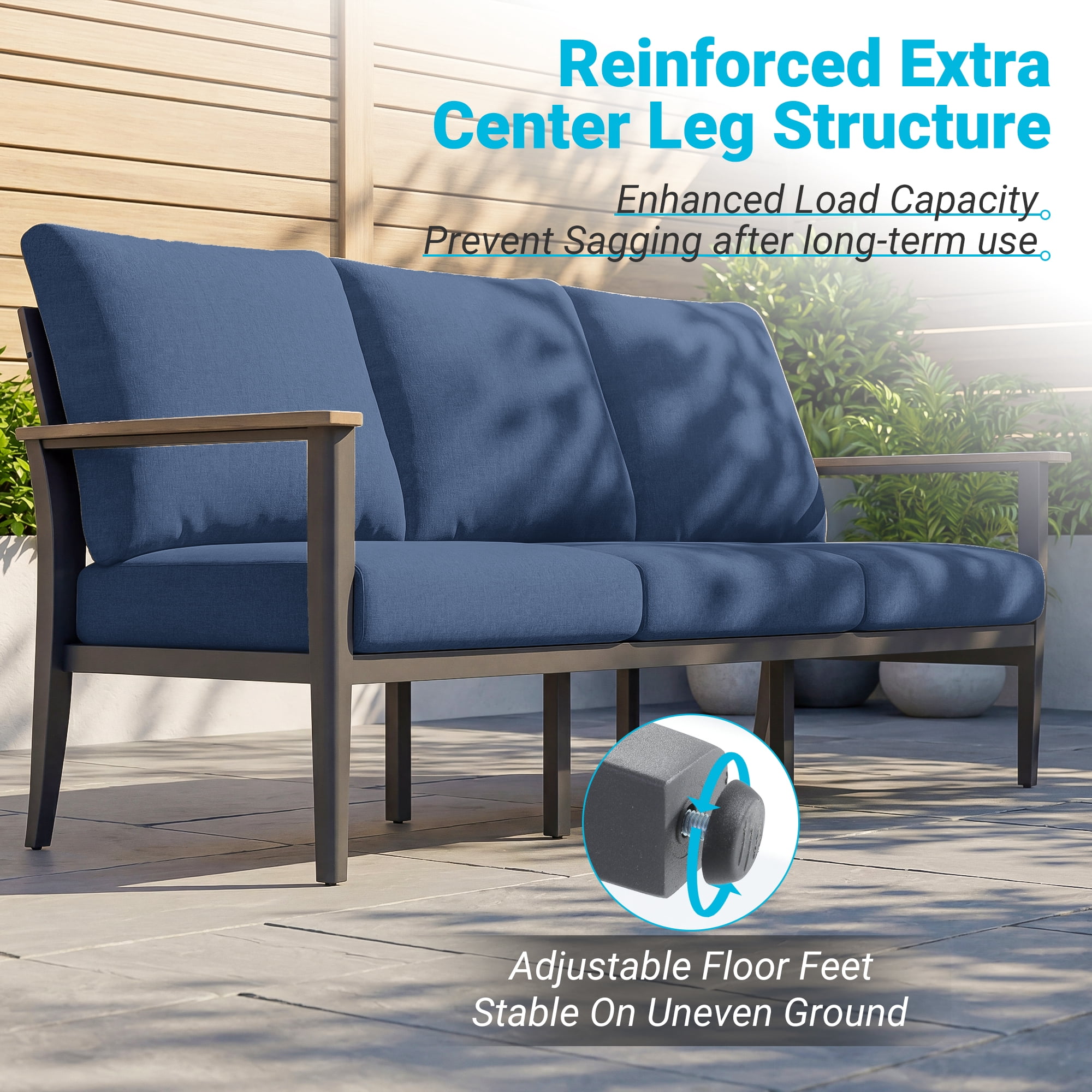 Muphyers 10 Piece Aluminum Patio Furniture Set, All Weather Patio Conversation Sets, Swivel Rocking Chairs and Ottomans, 5.1" Cushions Outdoor Couch for Porch, Garden, Backyard, Deck,Navy Blue