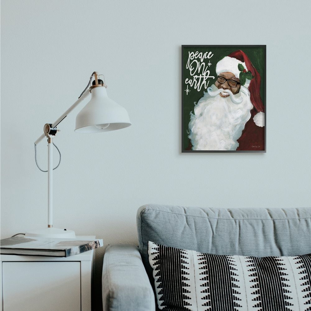 Stupell Indtries Peace On Earth Phrase Santa Portrait Painting Designed by Stellar Design Studio