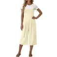 thumbnail image 5 of Wide Leg Overalls Bibs for Women Capri Length Pocket Linen Summer Casual Romper Jumpsuits Capris Pants (S, Beige), 5 of 6