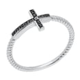 thumbnail image 2 of .04 cttw Black and White Diamond Sideways Cross 925 Sterling Silver Ring Sz 5, 2 of 3