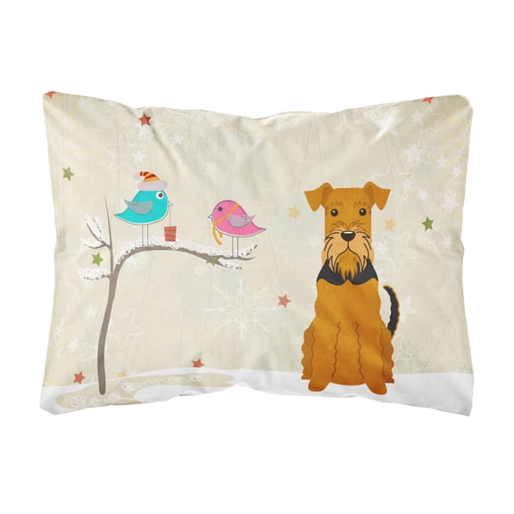 Carolines Treasures BB2513PW1216 Christmas Presents between Friends Airedale Terrier Canvas Fabric Decorative Pillow,