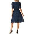thumbnail image 3 of INSPIRE CHIC Women's Dress Chiffon Metallic Stars Ruched Sleeve V Neck A-line Dress L Navy Blue, 3 of 6