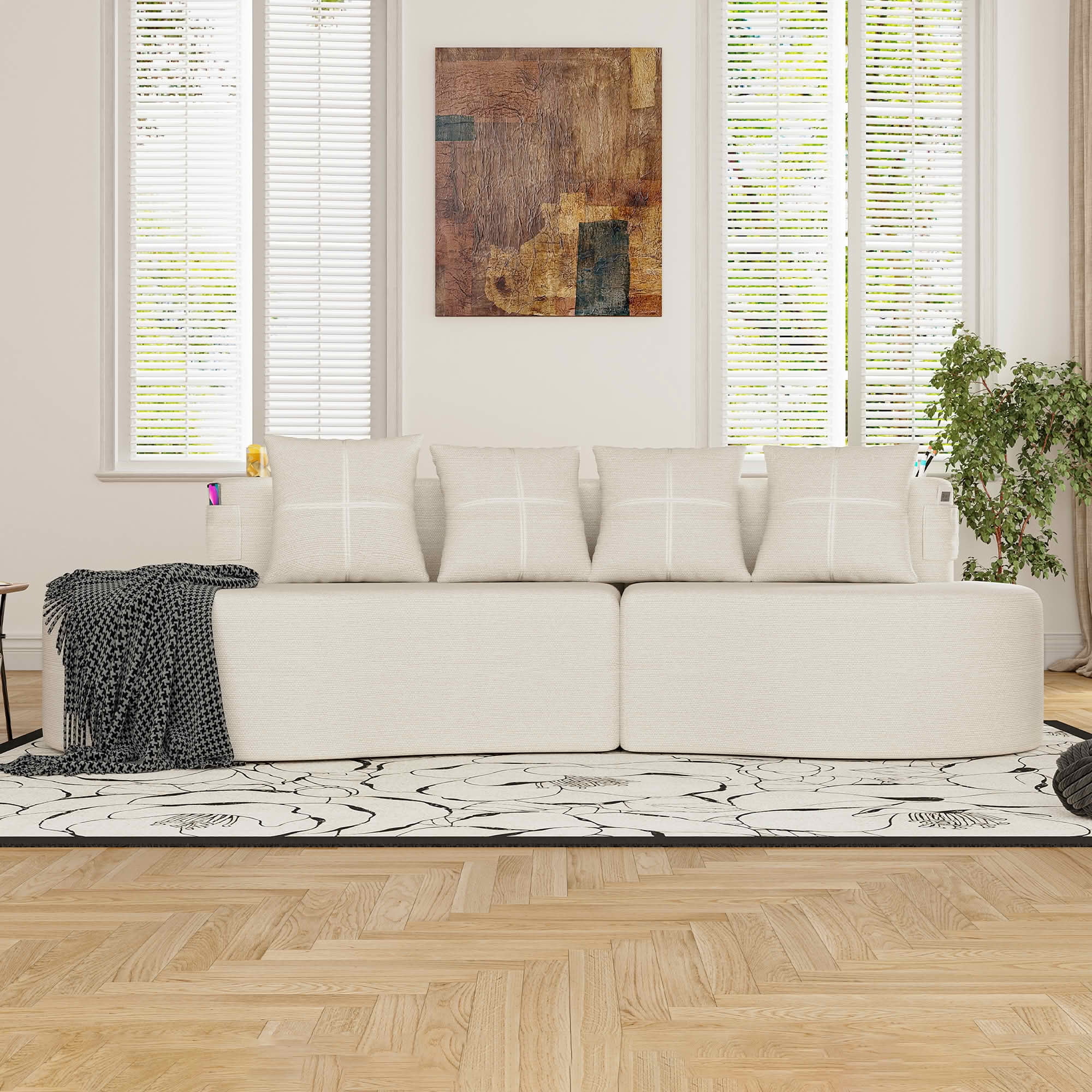 MAYEERTY Curved 3-Seat Modular Sectional Sofa, Minimalist Half Moon Chenille Couch for Living Room & Apartment