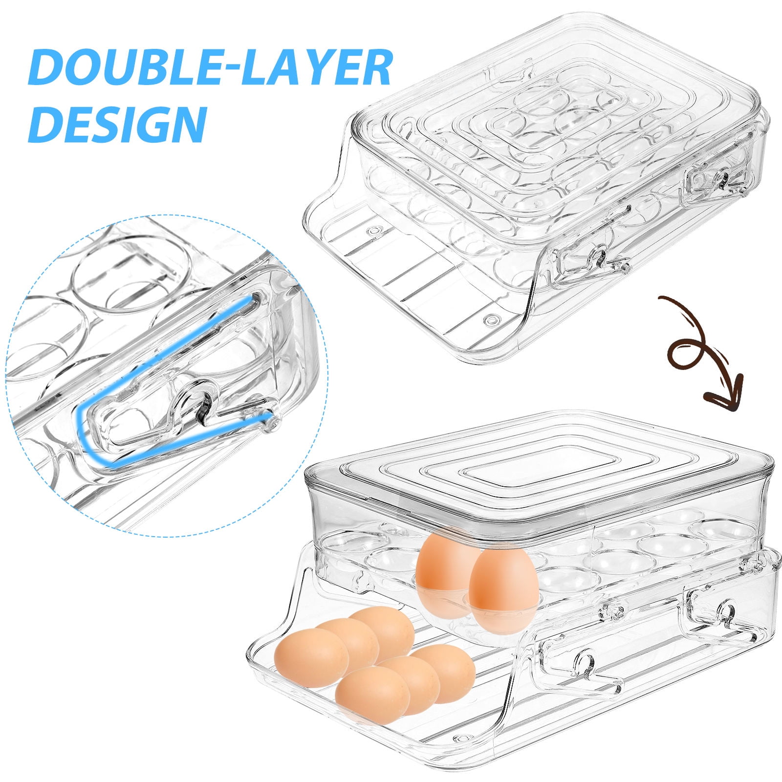 Raindrops Transparent PET Egg Holder with Double Layer Design for Flexible Storage and Easy Observation 2Layer 7.8"x4.3"x2.8"
