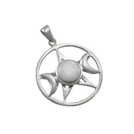 Sterling Silver Triple Moon Pentacle Pendant w/ Mother of Pearl