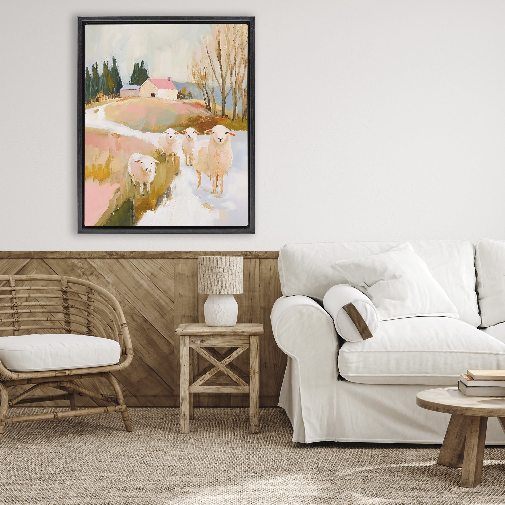 Stupell Industries Sheep on the Roadside Pasture Black Framed Floater Canvas Wall Art, design by The Prints Vibe