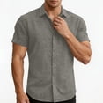 thumbnail image 5 of LEKWK Linen Tops for Men Collared Button Down Shirts Lightweight Short Sleeve Rolled Cuff Slim Fit Casual Tees Athletic Work Office Daily Outfits Gray XXL, 5 of 7