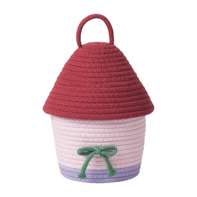 Cesta de almacenamiento de forma de casa Cesta de almacenamiento de la casa Organizador de suministros para el hogar Lindo uso múltiple con bocadillos Rojo y rosa