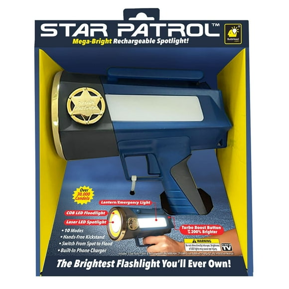 Star Patrol Flashlight, Tactical Flashlight, 10 Modes, Turbo Boost up to 200%, Built-in Kickstand & Phone Charger, for Camping, Emergencies, Walking, 30,000 Candelas