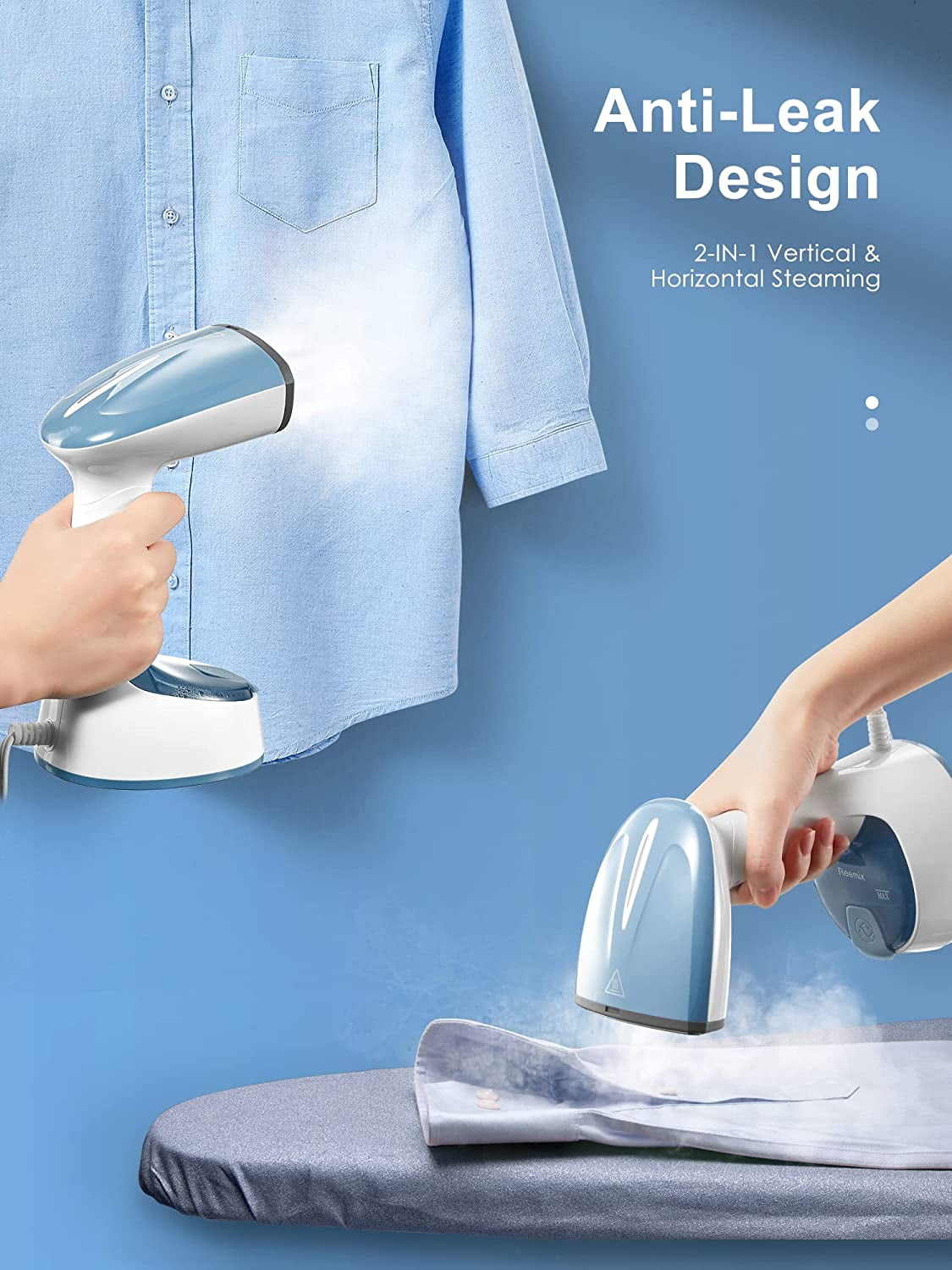 Steamer for Clothes, Folding Handheld Design Garment Wrinkles Remover, 20g/min Strong Penetrating Steam, 25-Sec Fast Heat-up, for Home, Office and Travel (Blue Gray)