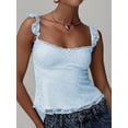 thumbnail image 2 of Women Lace Babydoll Tank Top Cap Sleeve See Throught Y2k Summer Going Out Crop Tops Light Blue M, 2 of 6