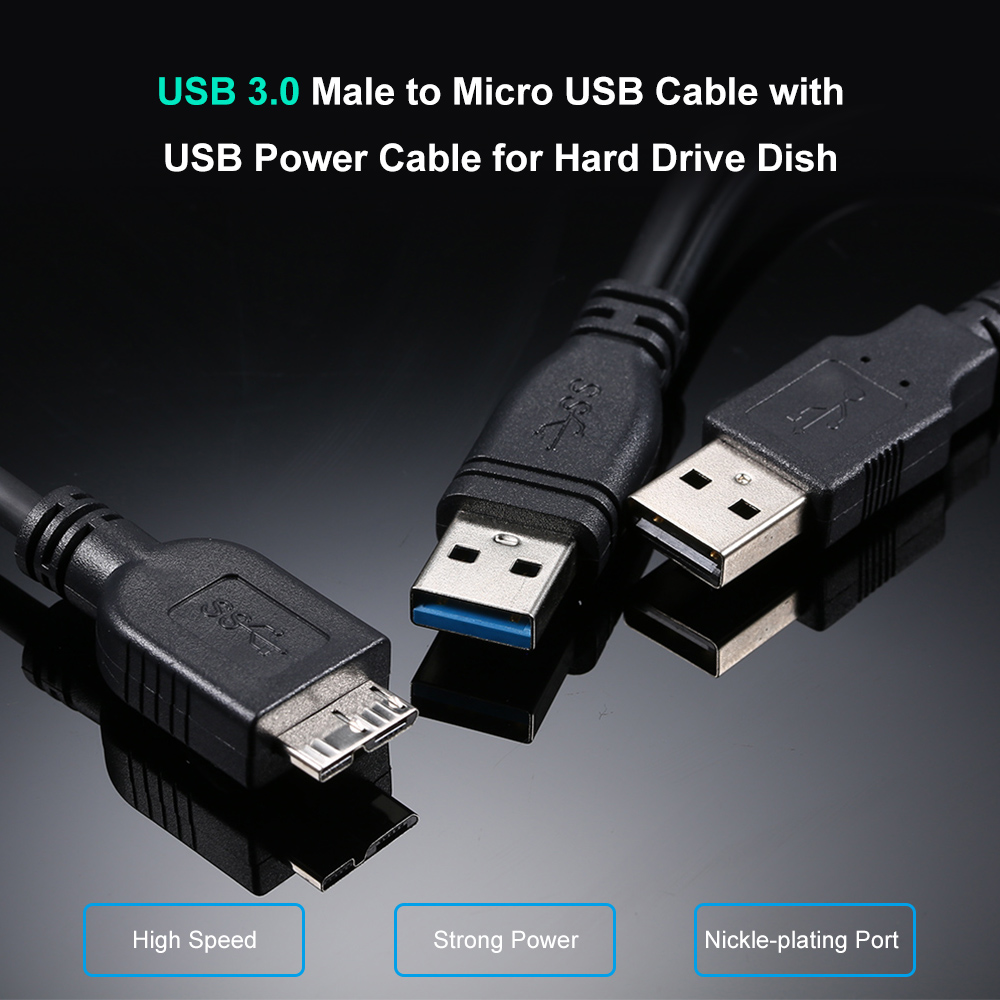 USB 3.0 Male to Micro USB Cable with USB Power Cable for Hard Drive