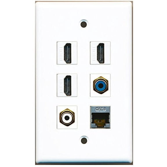 RiteAV - 3 HDMI 1 Port RCA White 1 Port RCA Blue 1 Port Shielded Cat6 Ethernet Wall Plate