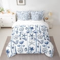 thumbnail image 2 of Erosebridal Starfish Seashell Bedding Full Size, Nautical Rudder Comforter Sets with Sheets, Blue Stripe Room Decor, Reversible 7 Pieces, 2 of 5