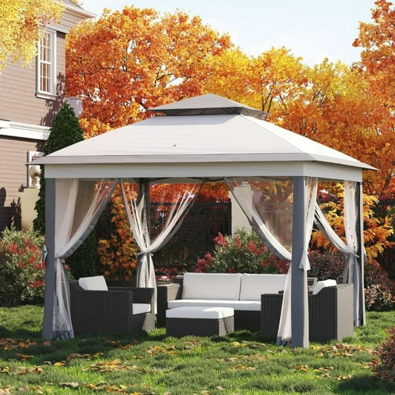 Telyswee 11'x11' Pop-up Gazebo Outside Patio Gazebo Outdoor Gazebo Canopy with Mosquito Netting Patio Tent Backyard Canopy with 3 Adjustable Height and 117 Square ft of Shade
