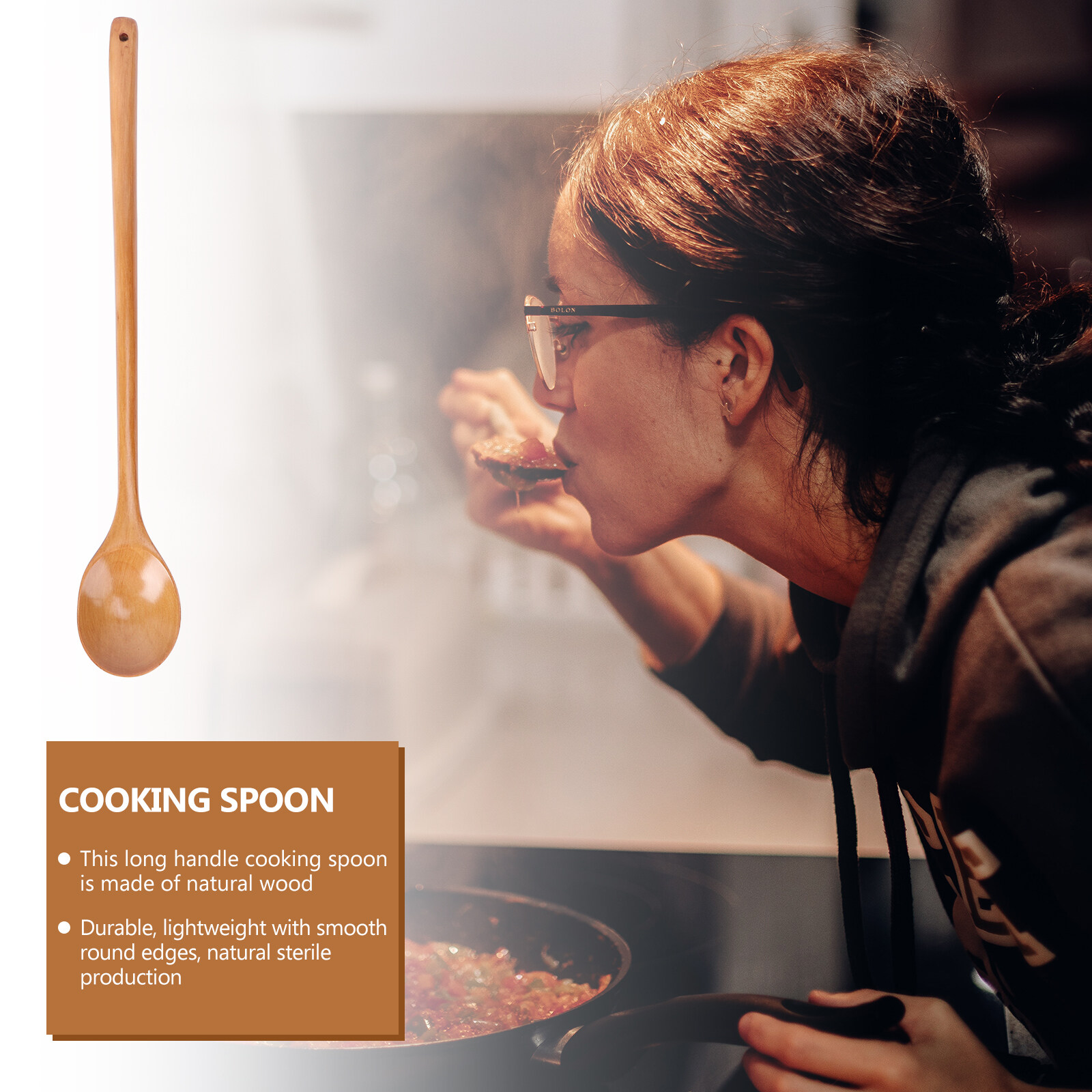 Using Cooking Spoon 2PCS Wooden Long Handle High Heat Resistanct Cooking Spoon Mixing Spoon ...