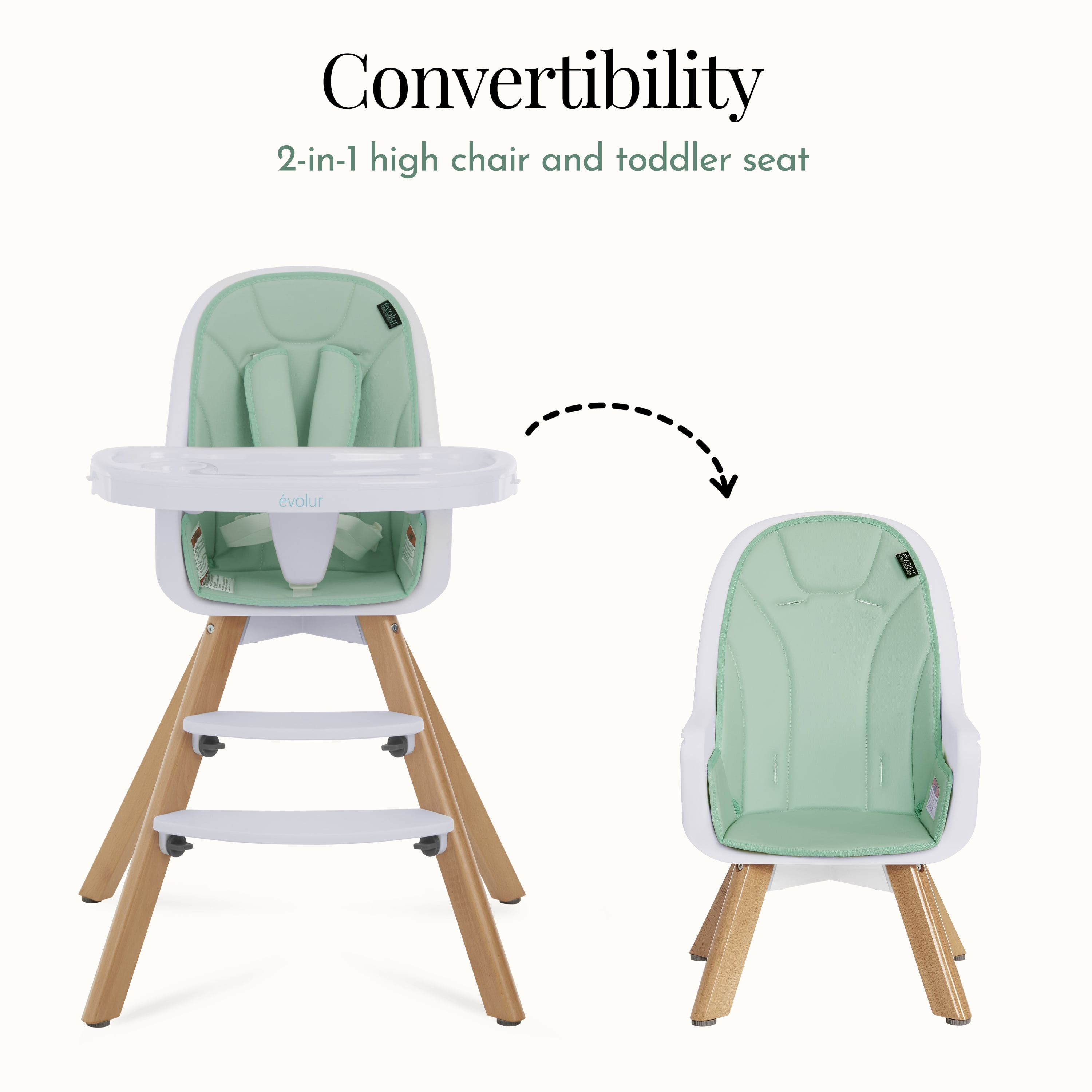 Evolur Zoodle 2-in-1 High Chair Booster Feeding Chair with Modern Design, Mint