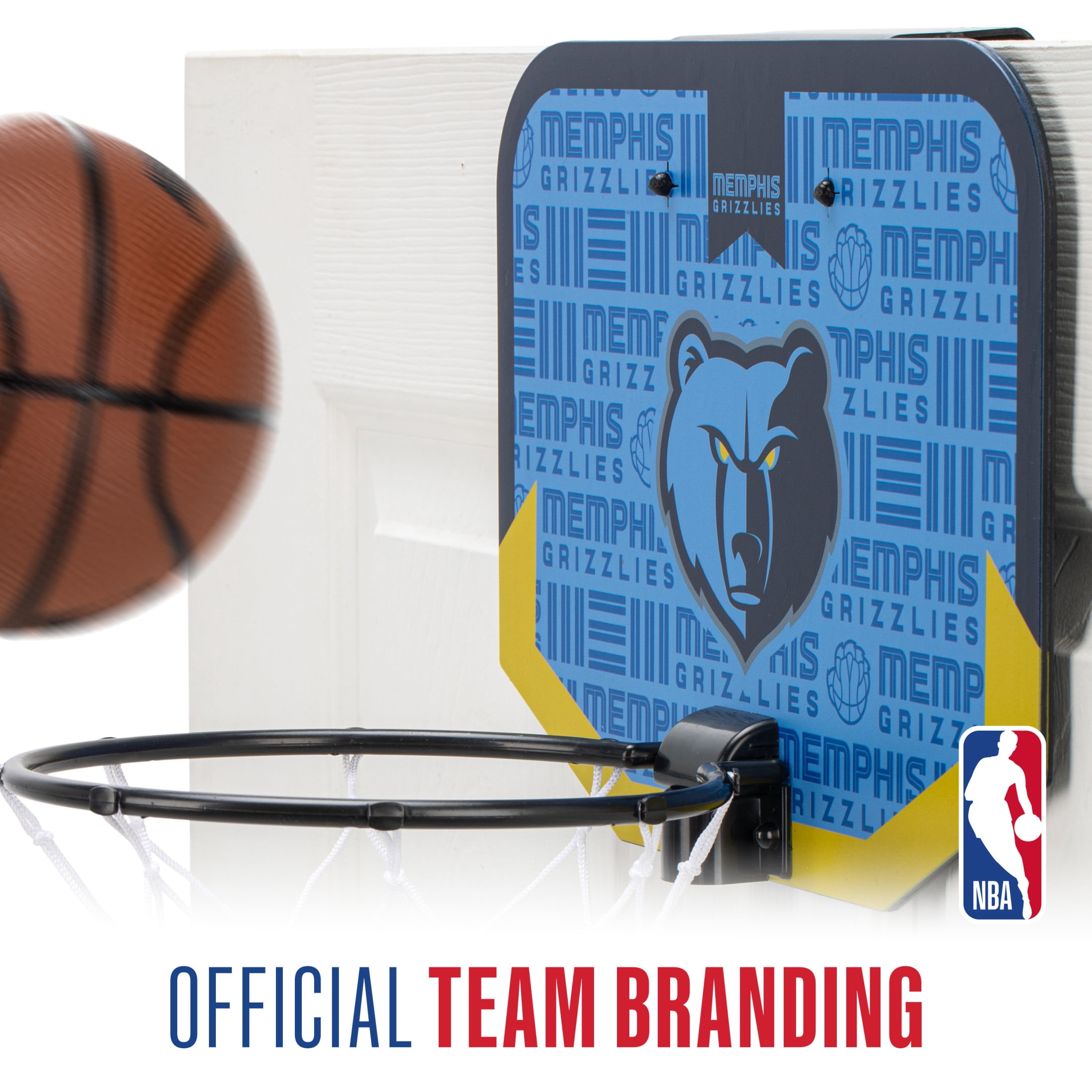 Franklin Sports NBA Memphis Grizzlies Mini Over the Door Basketball Hoop - Kids Indoor Mini Basketball Hoop with Basketball - NBA Fan Shop Mini Hoop for Bedroom + Office - Over the Door Mini Hoop Set