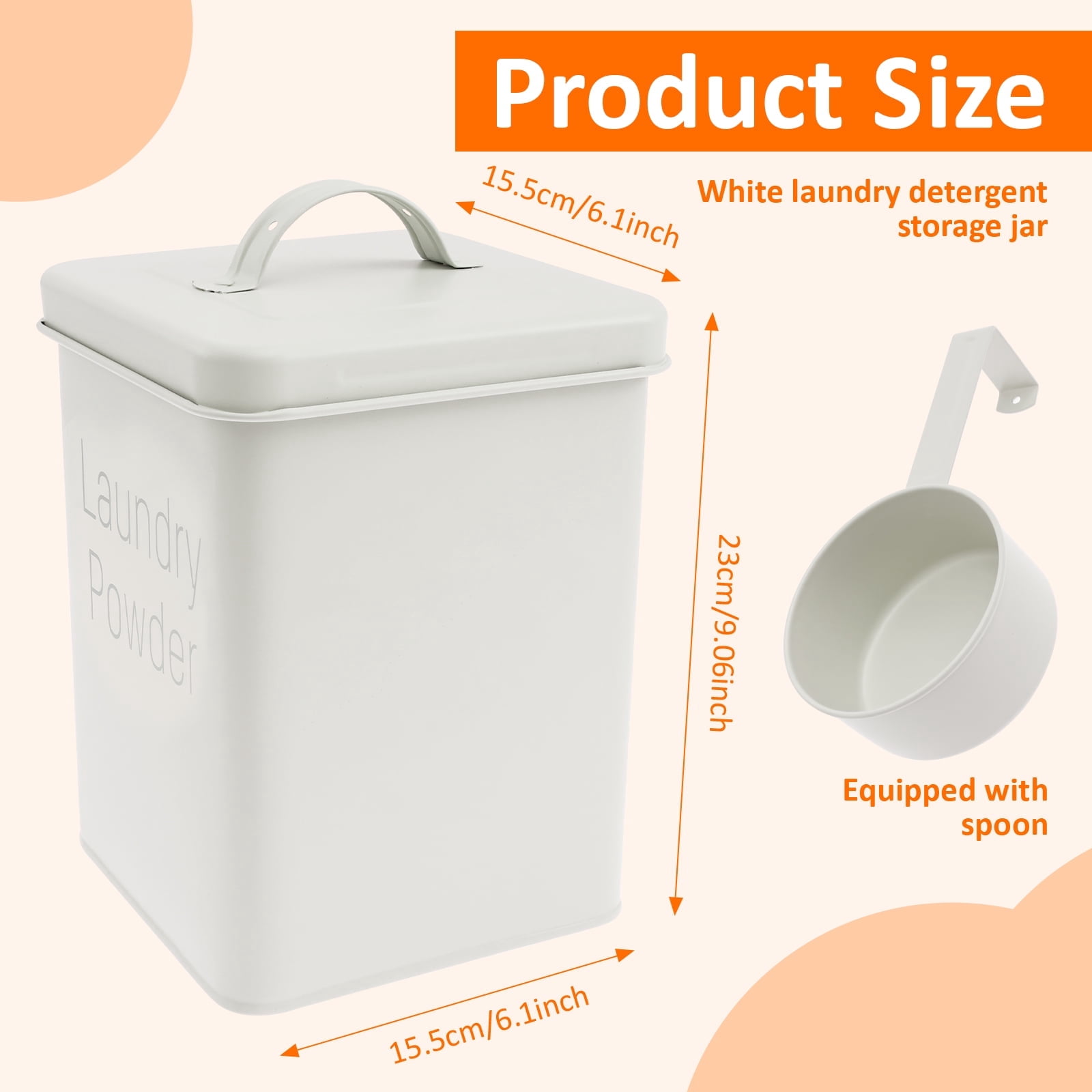 FUYGRCJ Washing Powder Storage Box, 3L Metal Laundry Detergent Storage Container, Laundry Powder Container Bin with Handle Lid Spoon for Laundry Room Travel