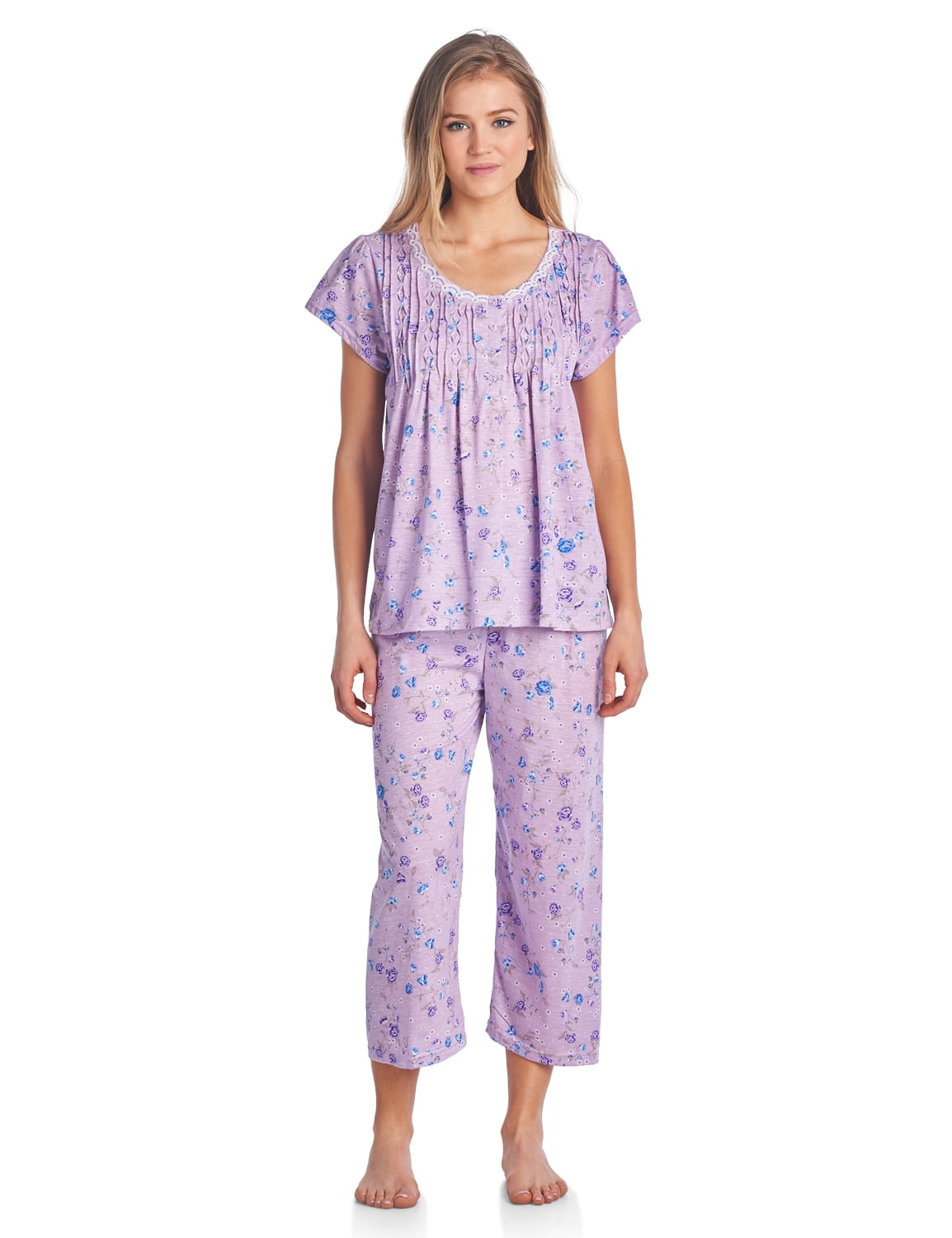 Casual Nights Women's Short Sleeve Lace Dot Capri Pajama Set - Walmart.com